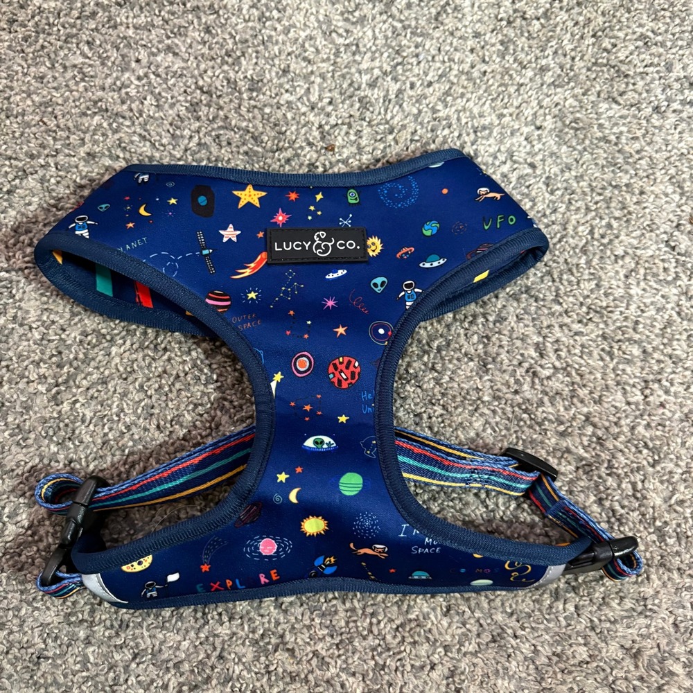 Lucy Co XL Dog Harness Space Planets Stars Adjustable Blue‎ Padded Vest